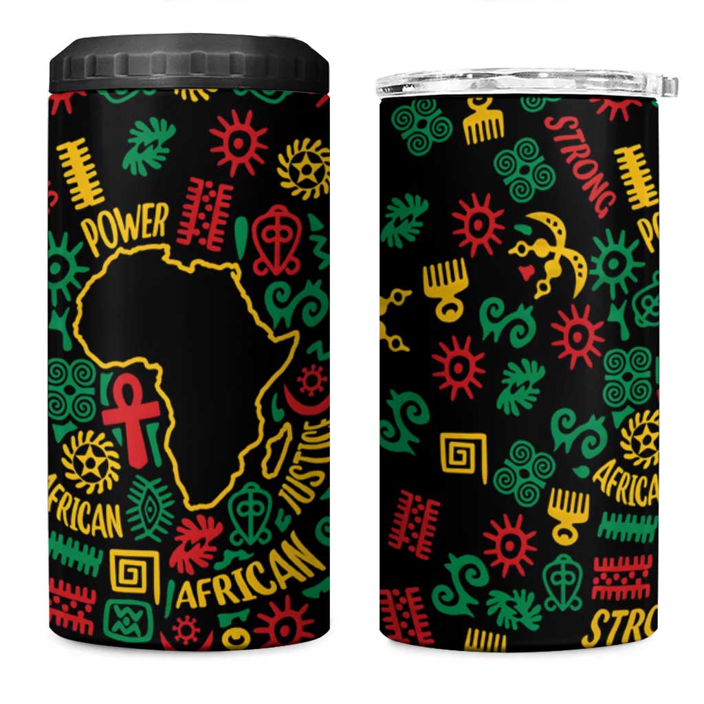 African Map Symbol 4 in 1 Can Cooler Tumbler with Red Yellow Green Tribal Symbols and Empowering Pattern - Wonder Print Shop