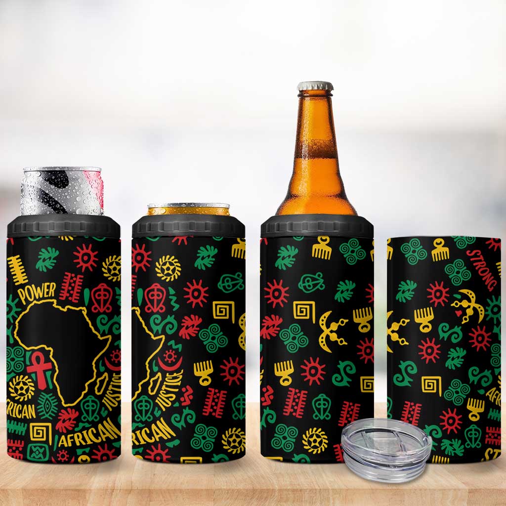 African Map Symbol 4 in 1 Can Cooler Tumbler with Red Yellow Green Tribal Symbols and Empowering Pattern - Wonder Print Shop