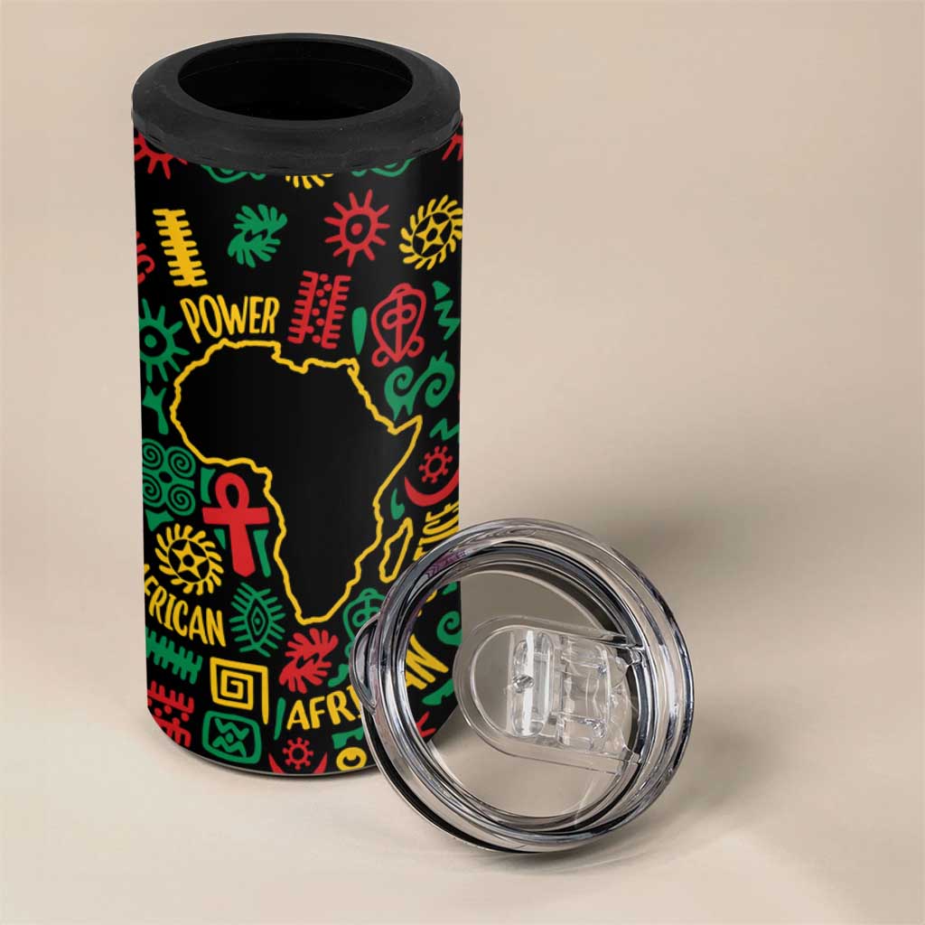 African Map Symbol 4 in 1 Can Cooler Tumbler with Red Yellow Green Tribal Symbols and Empowering Pattern - Wonder Print Shop