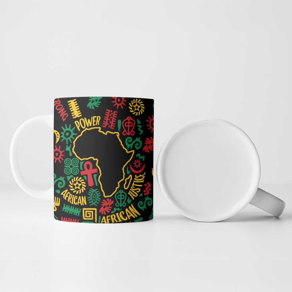 African Map Symbol Ceramic Mug with Red Yellow Green Tribal Symbols and Empowering Pattern - Wonder Print Shop