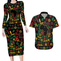 African Map Symbol Couples Matching Long Sleeve Bodycon Dress and Hawaiian Shirt with Red Yellow Green Tribal Symbols and Empowering Pattern - Wonder Print Shop