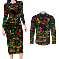 African Map Symbol Couples Matching Long Sleeve Bodycon Dress and Long Sleeve Button Shirt with Red Yellow Green Tribal Symbols and Empowering Pattern - Wonder Print Shop