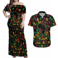 African Map Symbol Couples Matching Off Shoulder Maxi Dress and Hawaiian Shirt with Red Yellow Green Tribal Symbols and Empowering Pattern - Wonder Print Shop