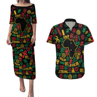 African Map Symbol Couples Matching Puletasi and Hawaiian Shirt with Red Yellow Green Tribal Symbols and Empowering Pattern - Wonder Print Shop