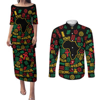 African Map Symbol Couples Matching Puletasi and Long Sleeve Button Shirt with Red Yellow Green Tribal Symbols and Empowering Pattern - Wonder Print Shop