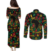 African Map Symbol Couples Matching Puletasi and Long Sleeve Button Shirt with Red Yellow Green Tribal Symbols and Empowering Pattern - Wonder Print Shop