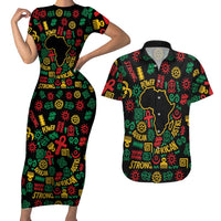 African Map Symbol Couples Matching Short Sleeve Bodycon Dress and Hawaiian Shirt with Red Yellow Green Tribal Symbols and Empowering Pattern - Wonder Print Shop