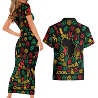 African Map Symbol Couples Matching Short Sleeve Bodycon Dress and Hawaiian Shirt with Red Yellow Green Tribal Symbols and Empowering Pattern - Wonder Print Shop