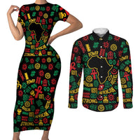 African Map Symbol Couples Matching Short Sleeve Bodycon Dress and Long Sleeve Button Shirt with Red Yellow Green Tribal Symbols and Empowering Pattern - Wonder Print Shop