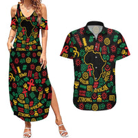 African Map Symbol Couples Matching Summer Maxi Dress and Hawaiian Shirt with Red Yellow Green Tribal Symbols and Empowering Pattern - Wonder Print Shop