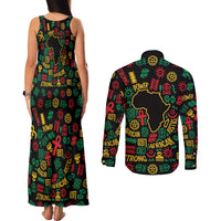 African Map Symbol Couples Matching Tank Maxi Dress and Long Sleeve Button Shirt with Red Yellow Green Tribal Symbols and Empowering Pattern - Wonder Print Shop