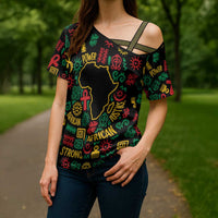 African Map Symbol Cross Shoulder Shirt with Red Yellow Green Tribal Symbols and Empowering Pattern - Wonder Print Shop