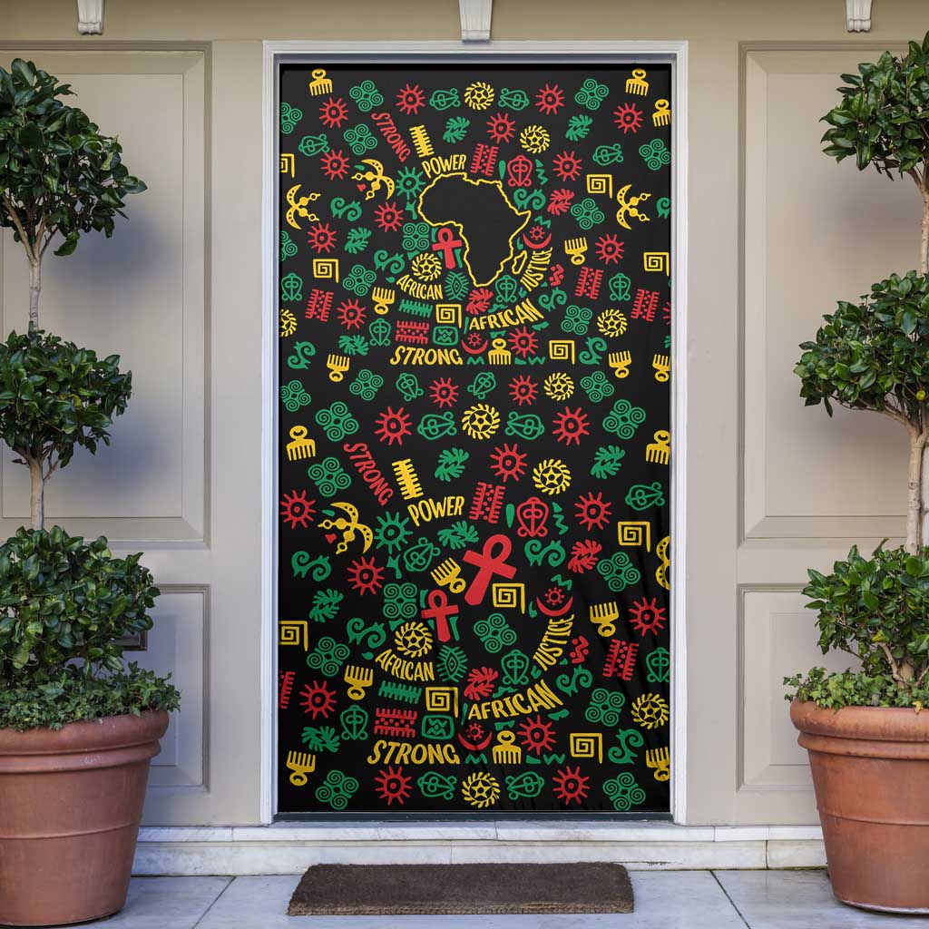 African Map Symbol Door Cover with Red Yellow Green Tribal Symbols and Empowering Pattern - Wonder Print Shop