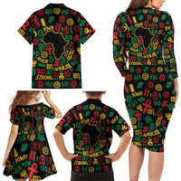 African Map Symbol Family Matching Long Sleeve Bodycon Dress and Hawaiian Shirt with Red Yellow Green Tribal Symbols and Empowering Pattern - Wonder Print Shop
