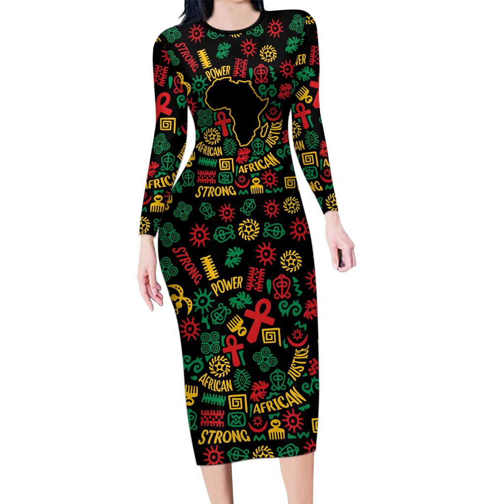 African Map Symbol Family Matching Long Sleeve Bodycon Dress and Hawaiian Shirt with Red Yellow Green Tribal Symbols and Empowering Pattern - Wonder Print Shop