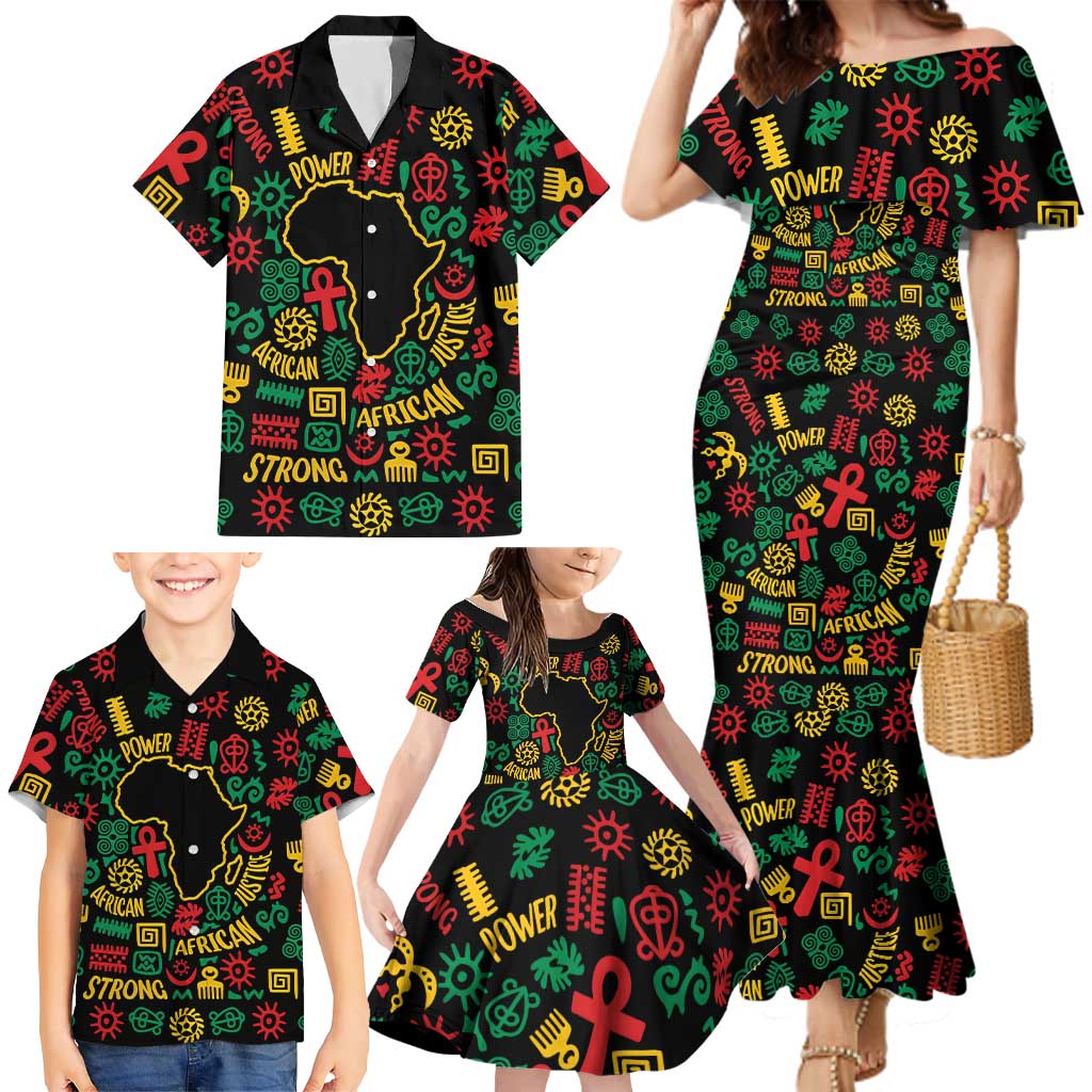 African Map Symbol Family Matching Mermaid Dress and Hawaiian Shirt with Red Yellow Green Tribal Symbols and Empowering Pattern - Wonder Print Shop