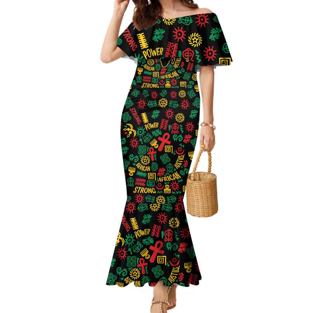 African Map Symbol Family Matching Mermaid Dress and Hawaiian Shirt with Red Yellow Green Tribal Symbols and Empowering Pattern - Wonder Print Shop