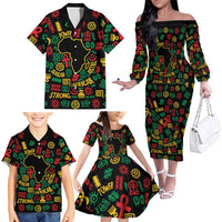 African Map Symbol Family Matching Off The Shoulder Long Sleeve Dress and Hawaiian Shirt with Red Yellow Green Tribal Symbols and Empowering Pattern - Wonder Print Shop