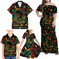 African Map Symbol Family Matching Off Shoulder Maxi Dress and Hawaiian Shirt with Red Yellow Green Tribal Symbols and Empowering Pattern - Wonder Print Shop