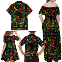African Map Symbol Family Matching Off Shoulder Maxi Dress and Hawaiian Shirt with Red Yellow Green Tribal Symbols and Empowering Pattern - Wonder Print Shop