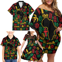 African Map Symbol Family Matching Off Shoulder Short Dress and Hawaiian Shirt with Red Yellow Green Tribal Symbols and Empowering Pattern - Wonder Print Shop