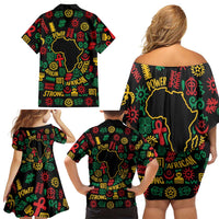 African Map Symbol Family Matching Off Shoulder Short Dress and Hawaiian Shirt with Red Yellow Green Tribal Symbols and Empowering Pattern - Wonder Print Shop