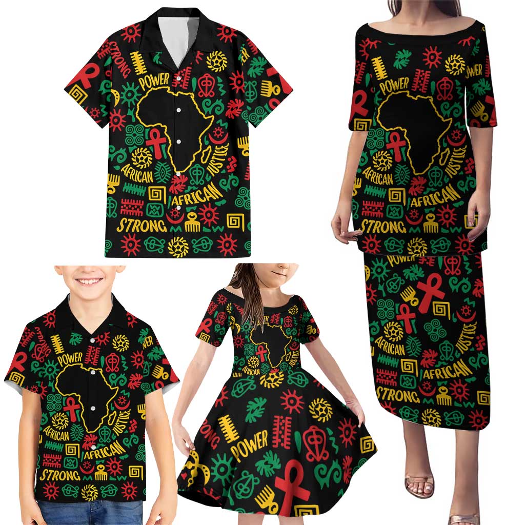 African Map Symbol Family Matching Puletasi and Hawaiian Shirt with Red Yellow Green Tribal Symbols and Empowering Pattern - Wonder Print Shop
