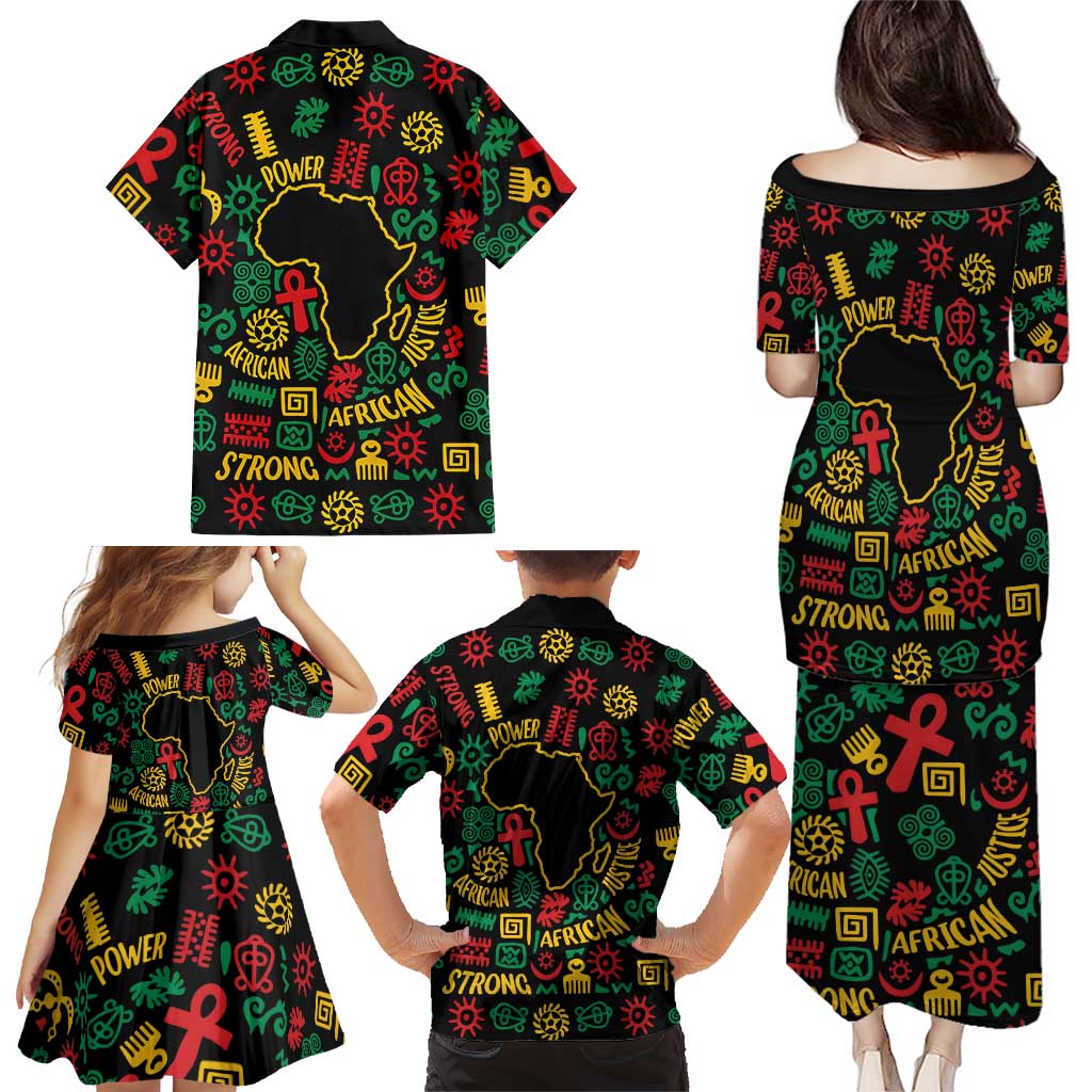 African Map Symbol Family Matching Puletasi and Hawaiian Shirt with Red Yellow Green Tribal Symbols and Empowering Pattern - Wonder Print Shop