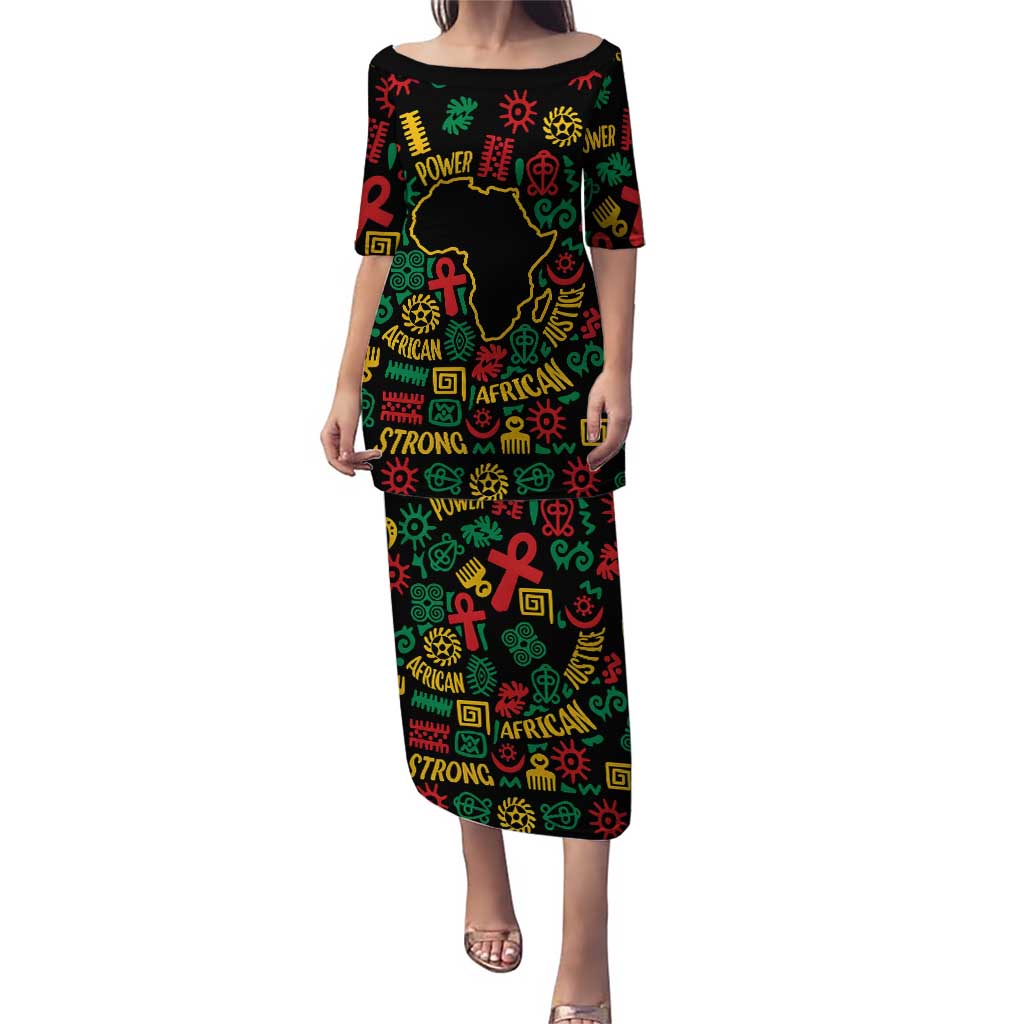 African Map Symbol Family Matching Puletasi and Hawaiian Shirt with Red Yellow Green Tribal Symbols and Empowering Pattern - Wonder Print Shop