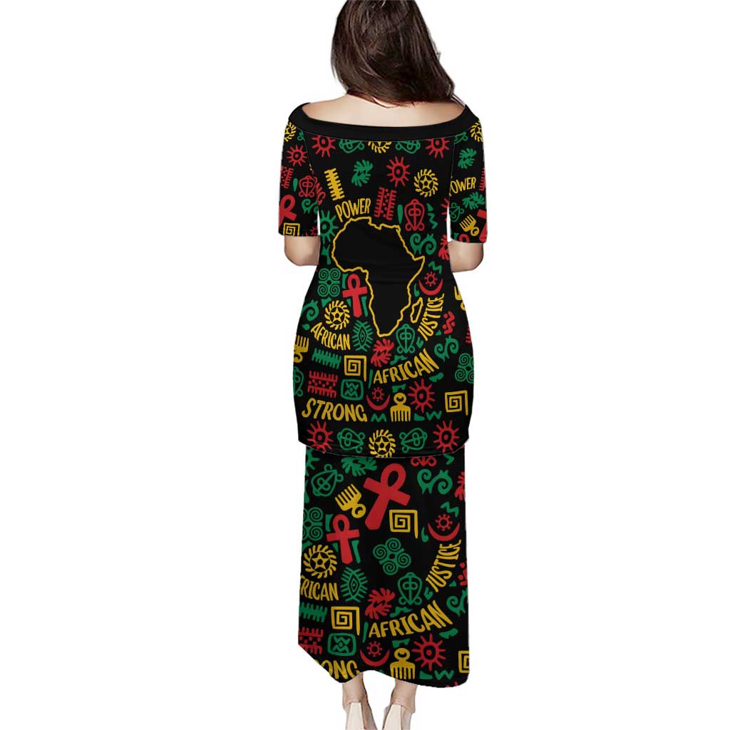 African Map Symbol Family Matching Puletasi and Hawaiian Shirt with Red Yellow Green Tribal Symbols and Empowering Pattern - Wonder Print Shop
