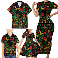 African Map Symbol Family Matching Short Sleeve Bodycon Dress and Hawaiian Shirt with Red Yellow Green Tribal Symbols and Empowering Pattern - Wonder Print Shop