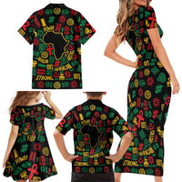 African Map Symbol Family Matching Short Sleeve Bodycon Dress and Hawaiian Shirt with Red Yellow Green Tribal Symbols and Empowering Pattern - Wonder Print Shop