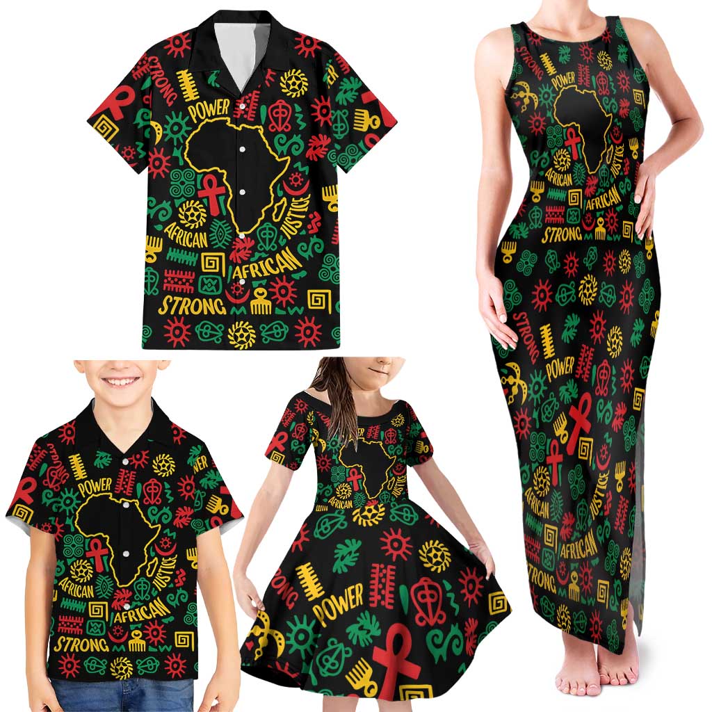 African Map Symbol Family Matching Tank Maxi Dress and Hawaiian Shirt with Red Yellow Green Tribal Symbols and Empowering Pattern - Wonder Print Shop