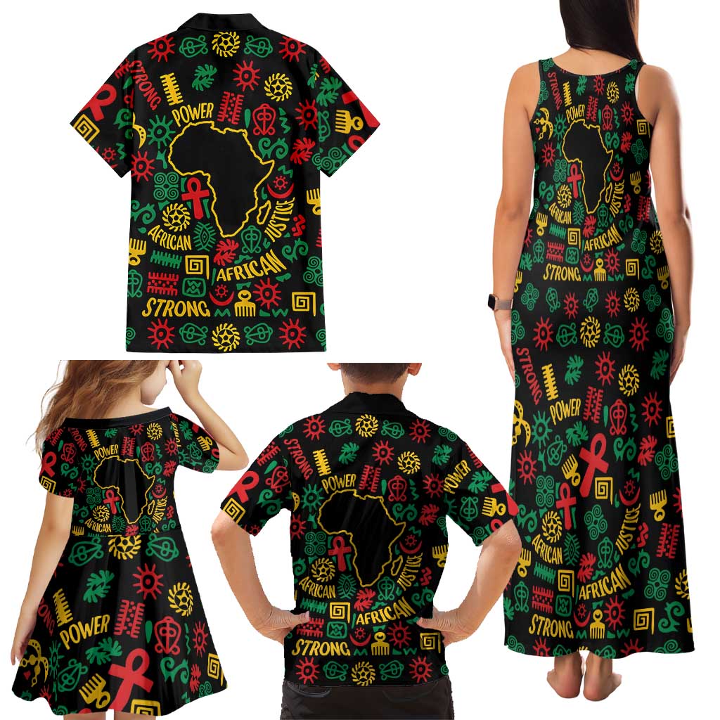 African Map Symbol Family Matching Tank Maxi Dress and Hawaiian Shirt with Red Yellow Green Tribal Symbols and Empowering Pattern - Wonder Print Shop