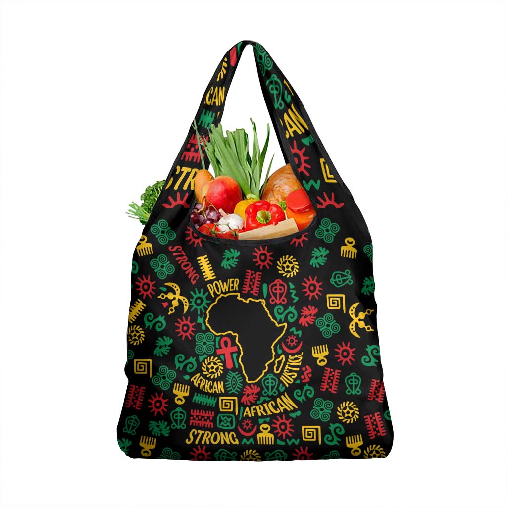 African Map Symbol Grocery Bag with Red Yellow Green Tribal Symbols and Empowering Pattern - Wonder Print Shop