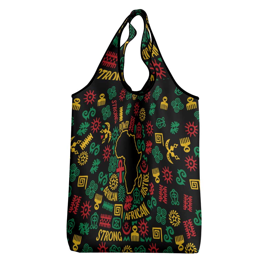 African Map Symbol Grocery Bag with Red Yellow Green Tribal Symbols and Empowering Pattern - Wonder Print Shop