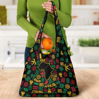 African Map Symbol Grocery Bag with Red Yellow Green Tribal Symbols and Empowering Pattern - Wonder Print Shop