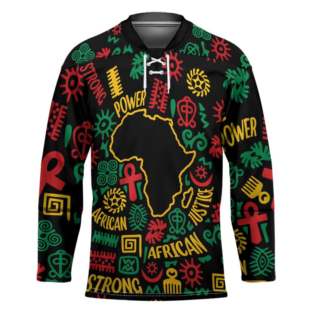African Map Symbol Hockey Jersey with Red Yellow Green Tribal Symbols and Empowering Pattern - Wonder Print Shop
