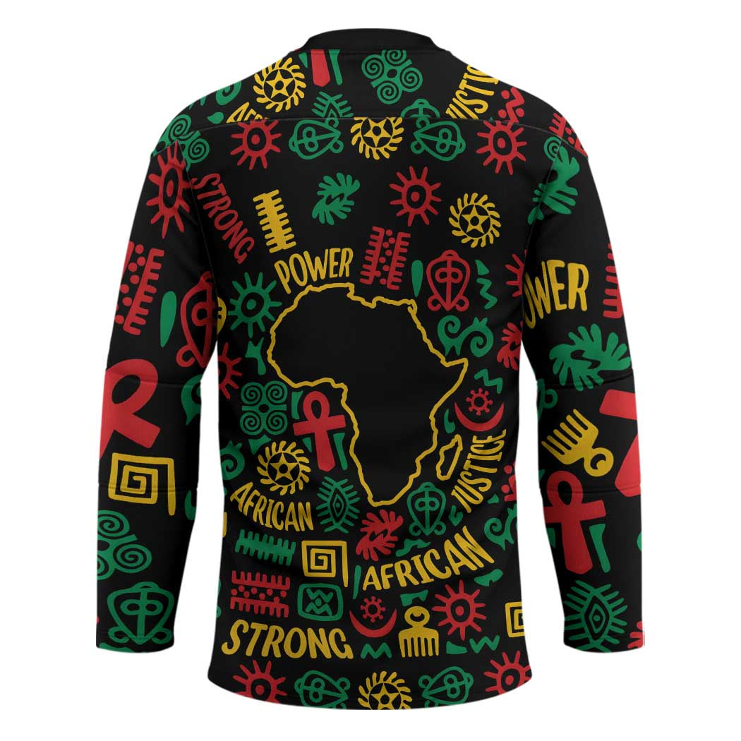 African Map Symbol Hockey Jersey with Red Yellow Green Tribal Symbols and Empowering Pattern - Wonder Print Shop