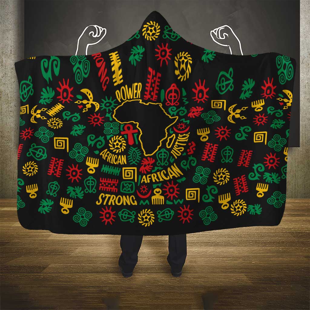 African Map Symbol Hooded Blanket with Red Yellow Green Tribal Symbols and Empowering Pattern - Wonder Print Shop