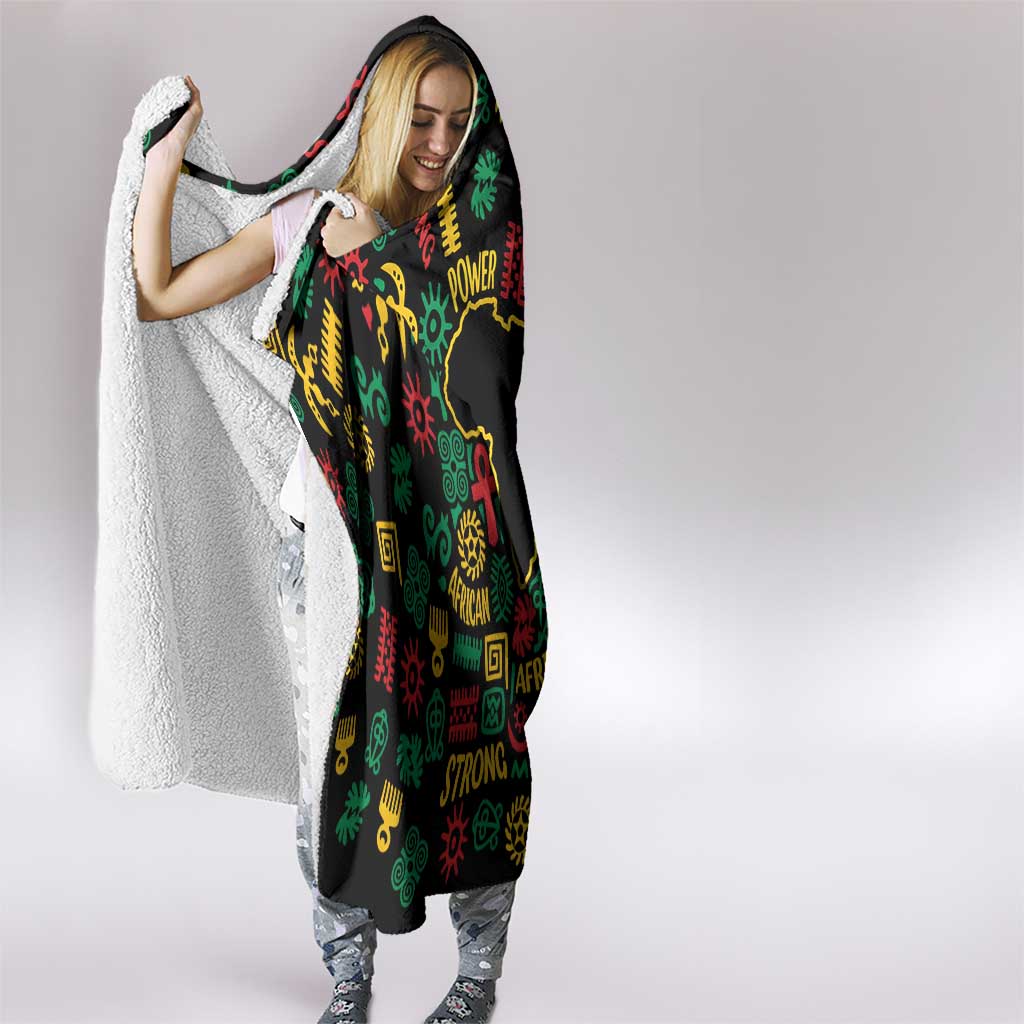 African Map Symbol Hooded Blanket with Red Yellow Green Tribal Symbols and Empowering Pattern - Wonder Print Shop
