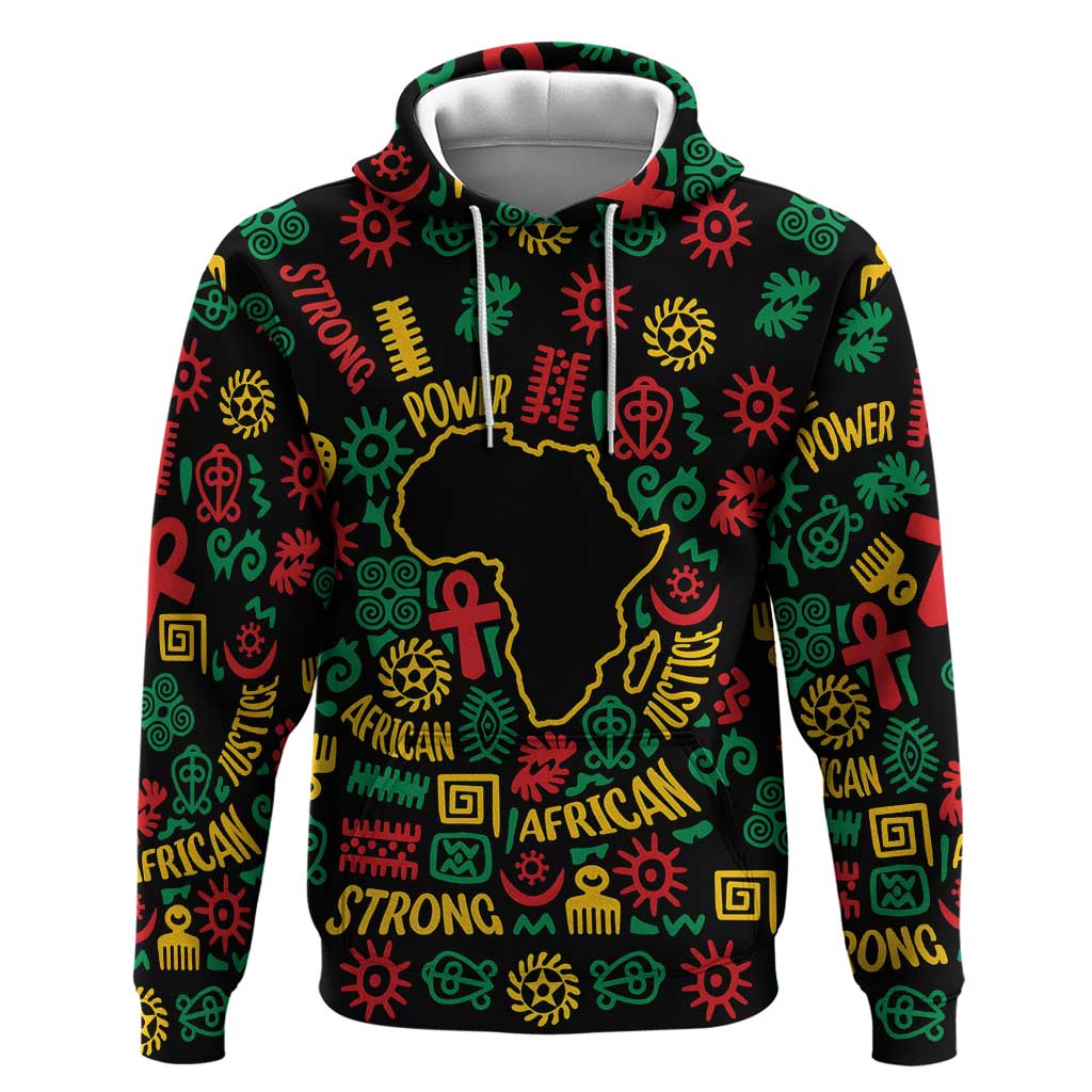 African Map Symbol Hoodie with Red Yellow Green Tribal Symbols and Empowering Pattern - Wonder Print Shop
