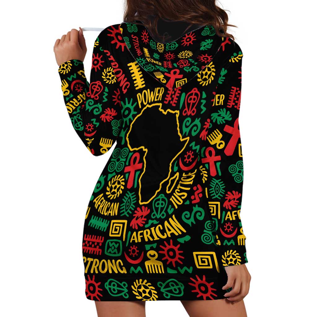 African Map Symbol Hoodie Dress with Red Yellow Green Tribal Symbols and Empowering Pattern - Wonder Print Shop