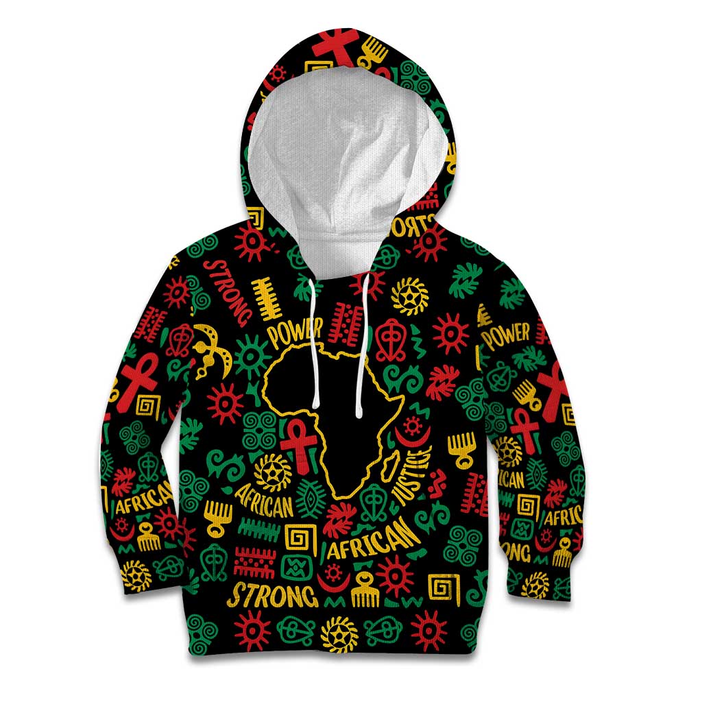 African Map Symbol Kid Hoodie with Red Yellow Green Tribal Symbols and Empowering Pattern - Wonder Print Shop