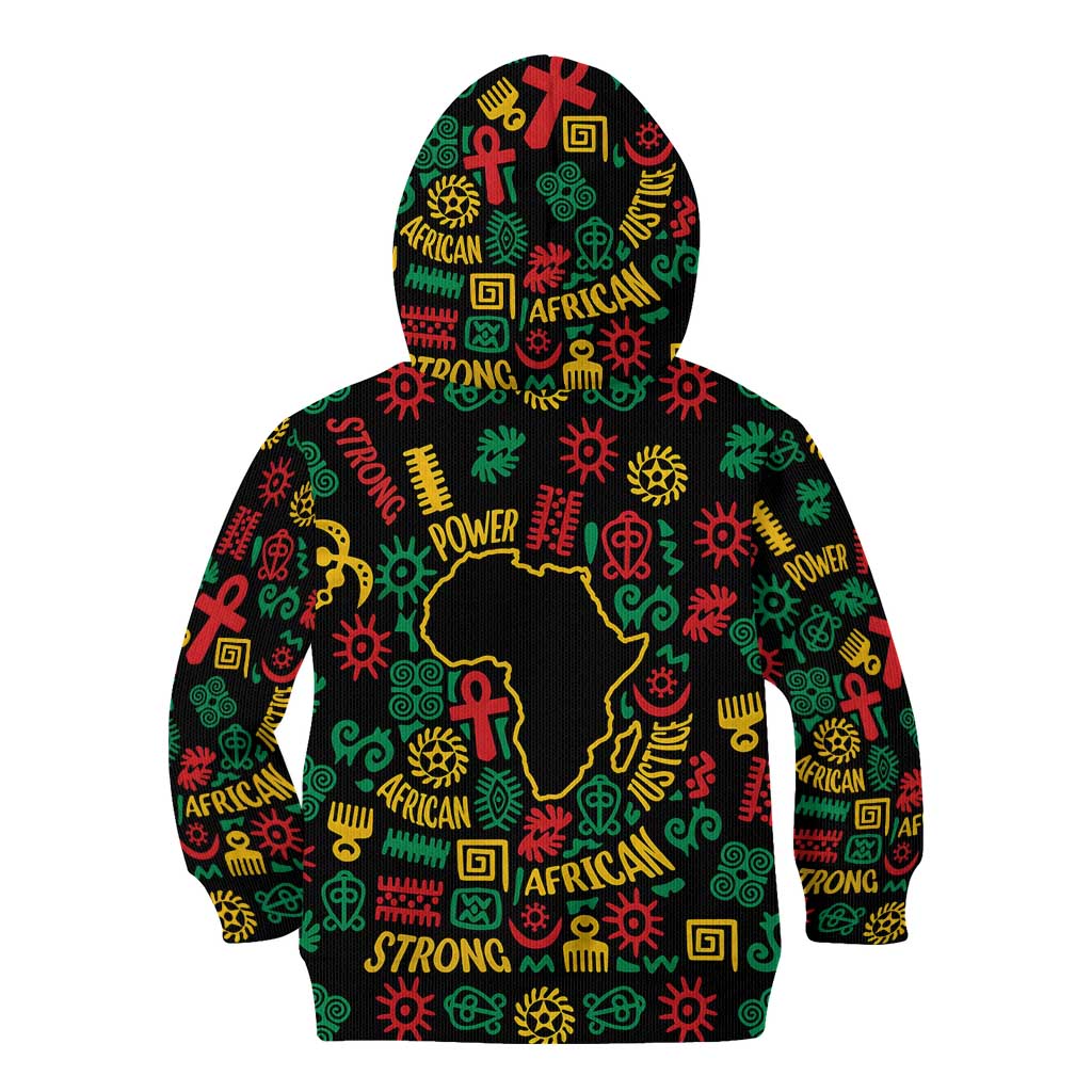 African Map Symbol Kid Hoodie with Red Yellow Green Tribal Symbols and Empowering Pattern - Wonder Print Shop