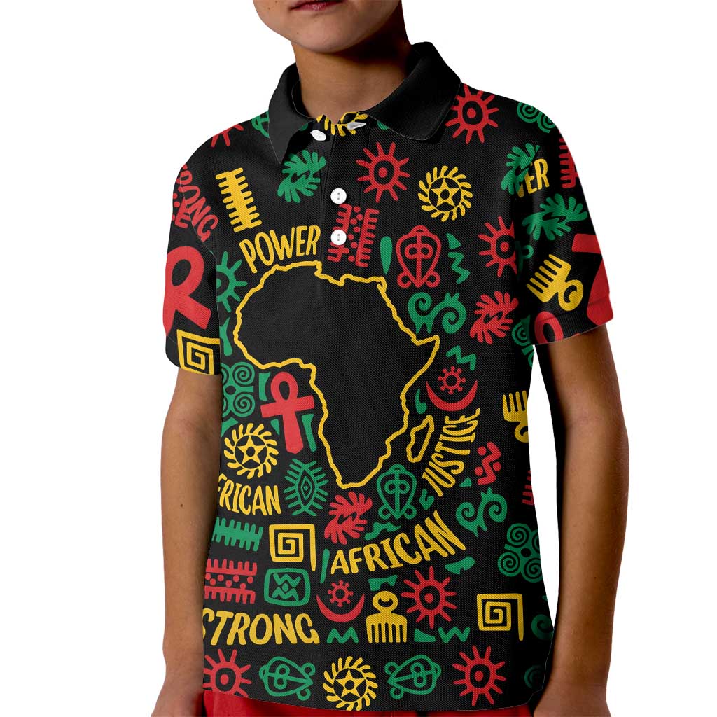 African Map Symbol Kid Polo Shirt with Red Yellow Green Tribal Symbols and Empowering Pattern - Wonder Print Shop