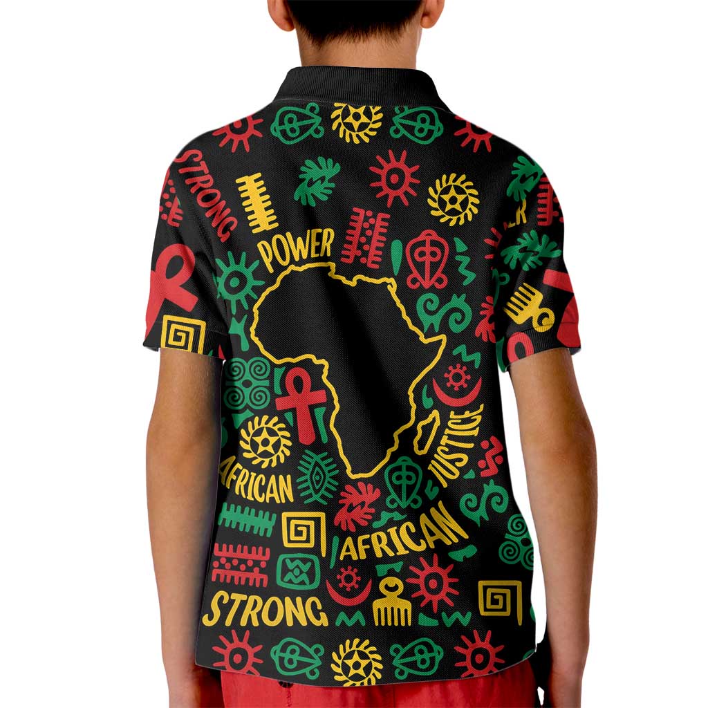 African Map Symbol Kid Polo Shirt with Red Yellow Green Tribal Symbols and Empowering Pattern - Wonder Print Shop