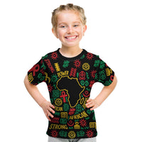 African Map Symbol Kid T Shirt with Red Yellow Green Tribal Symbols and Empowering Pattern - Wonder Print Shop