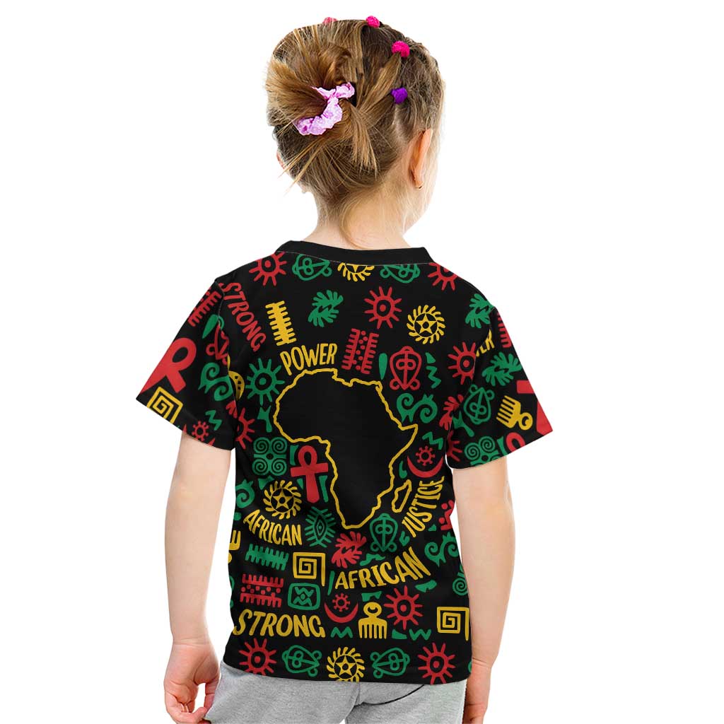 African Map Symbol Kid T Shirt with Red Yellow Green Tribal Symbols and Empowering Pattern - Wonder Print Shop