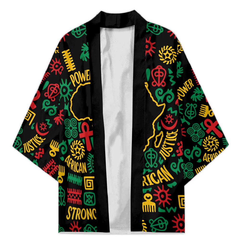 African Map Symbol Kimono with Red Yellow Green Tribal Symbols and Empowering Pattern - Wonder Print Shop